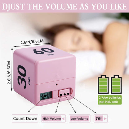 Cube Timer, Kids Timer with Gravity Sensor Flip 15 20 30 60 Mins Countdown Settings for ADHD, Time Management, Classroom, Productivity Workout, Kitchen, Cooking, Study (Pink)