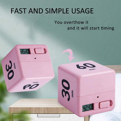 Cube Timer, Kids Timer with Gravity Sensor Flip 15 20 30 60 Mins Countdown Settings for ADHD, Time Management, Classroom, Productivity Workout, Kitchen, Cooking, Study (Pink)