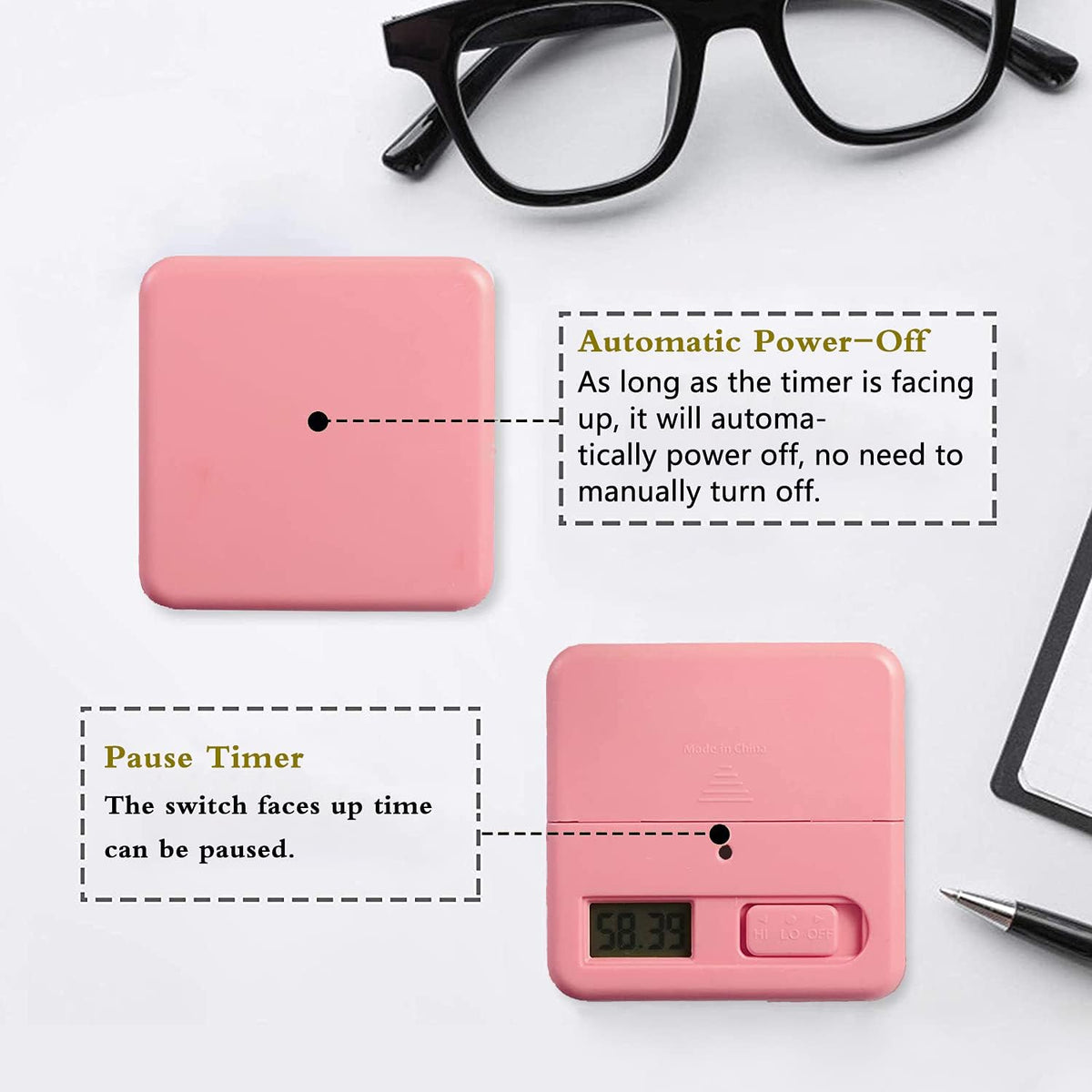 Cube Timer, Kids Timer with Gravity Sensor Flip 15 20 30 60 Mins Countdown Settings for ADHD, Time Management, Classroom, Productivity Workout, Kitchen, Cooking, Study (Pink)