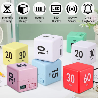 Cube Timer, Kids Timer with Gravity Sensor Flip 15 20 30 60 Mins Countdown Settings for ADHD, Time Management, Classroom, Productivity Workout, Kitchen, Cooking, Study (Pink)