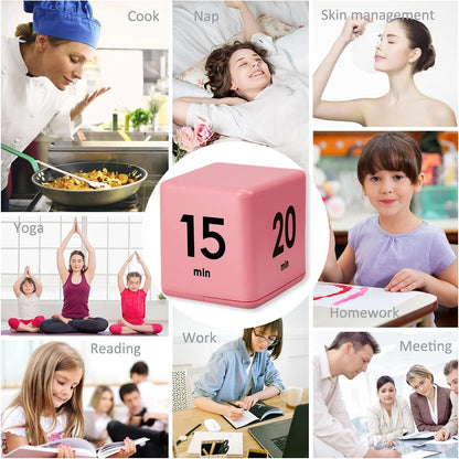 Cube Timer, Kids Timer with Gravity Sensor Flip 15 20 30 60 Mins Countdown Settings for ADHD, Time Management, Classroom, Productivity Workout, Kitchen, Cooking, Study (Pink)