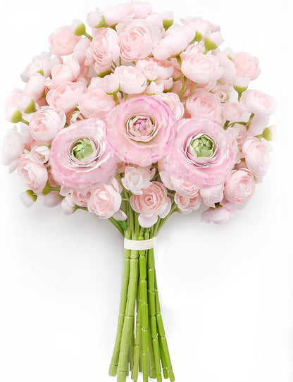 Dolicer Real Touch Ranunculus Artificial Flowers, 18 Inch Fake Peonies Artificial Flowers, Pink Faux Flower for Vase Faux Peony Bulk for Home Table Wedding Bridal Bouquet Decor 8Pcs
