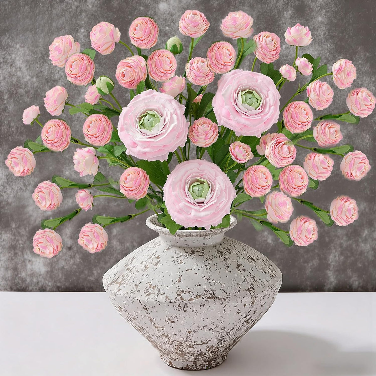 Dolicer Real Touch Ranunculus Artificial Flowers, 18 Inch Fake Peonies Artificial Flowers, Pink Faux Flower for Vase Faux Peony Bulk for Home Table Wedding Bridal Bouquet Decor 8Pcs