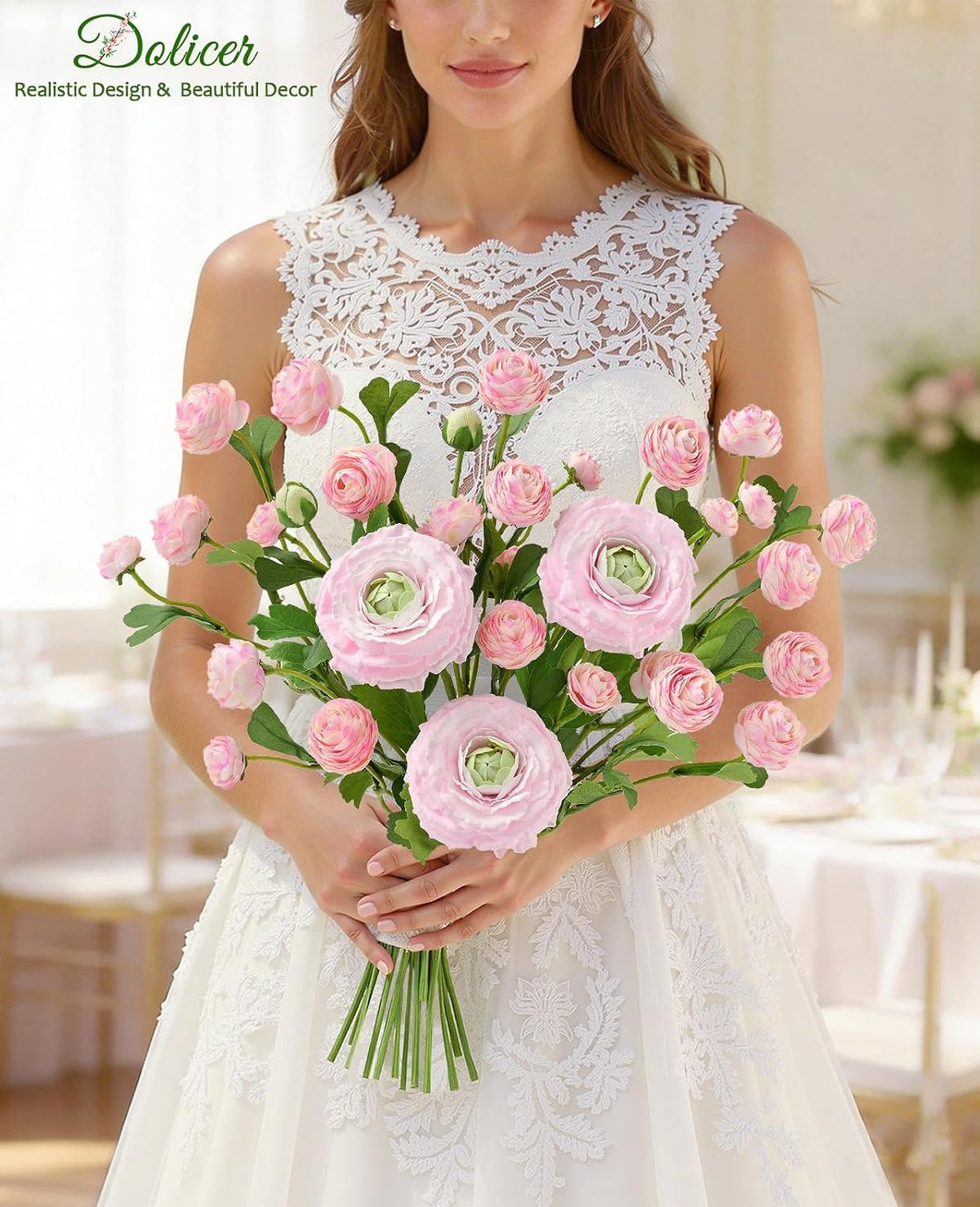 Dolicer Real Touch Ranunculus Artificial Flowers, 18 Inch Fake Peonies Artificial Flowers, Pink Faux Flower for Vase Faux Peony Bulk for Home Table Wedding Bridal Bouquet Decor 8Pcs