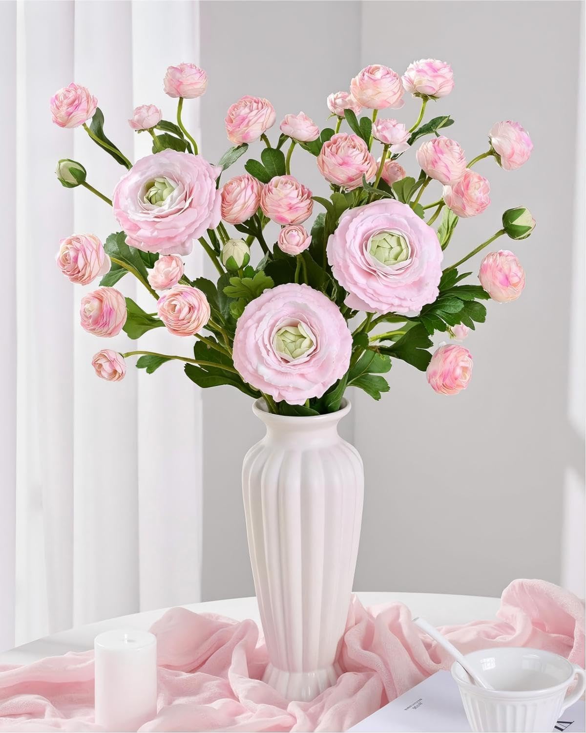 Dolicer Real Touch Ranunculus Artificial Flowers, 18 Inch Fake Peonies Artificial Flowers, Pink Faux Flower for Vase Faux Peony Bulk for Home Table Wedding Bridal Bouquet Decor 8Pcs