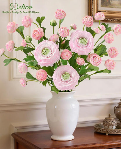 Dolicer Real Touch Ranunculus Artificial Flowers, 18 Inch Fake Peonies Artificial Flowers, Pink Faux Flower for Vase Faux Peony Bulk for Home Table Wedding Bridal Bouquet Decor 8Pcs