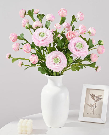 Dolicer Real Touch Ranunculus Artificial Flowers, 18 Inch Fake Peonies Artificial Flowers, Pink Faux Flower for Vase Faux Peony Bulk for Home Table Wedding Bridal Bouquet Decor 8Pcs