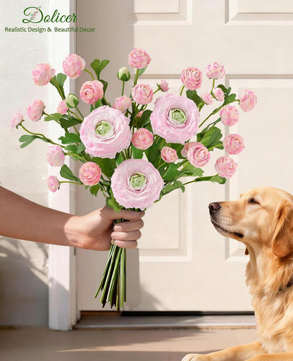 Dolicer Real Touch Ranunculus Artificial Flowers, 18 Inch Fake Peonies Artificial Flowers, Pink Faux Flower for Vase Faux Peony Bulk for Home Table Wedding Bridal Bouquet Decor 8Pcs