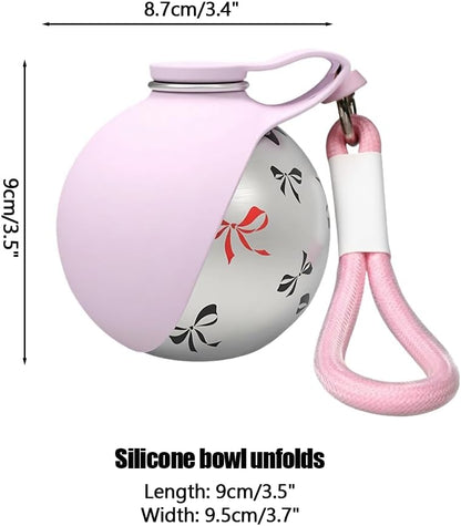 Portable Pet Water Bottle, 285ml/10 Oz Stainless Steel Compact Dog Drinking Bottles Leak Proof Cat Travel Water Bottles with Foldable Silicone Bowl for Outdoor Walking Hiking