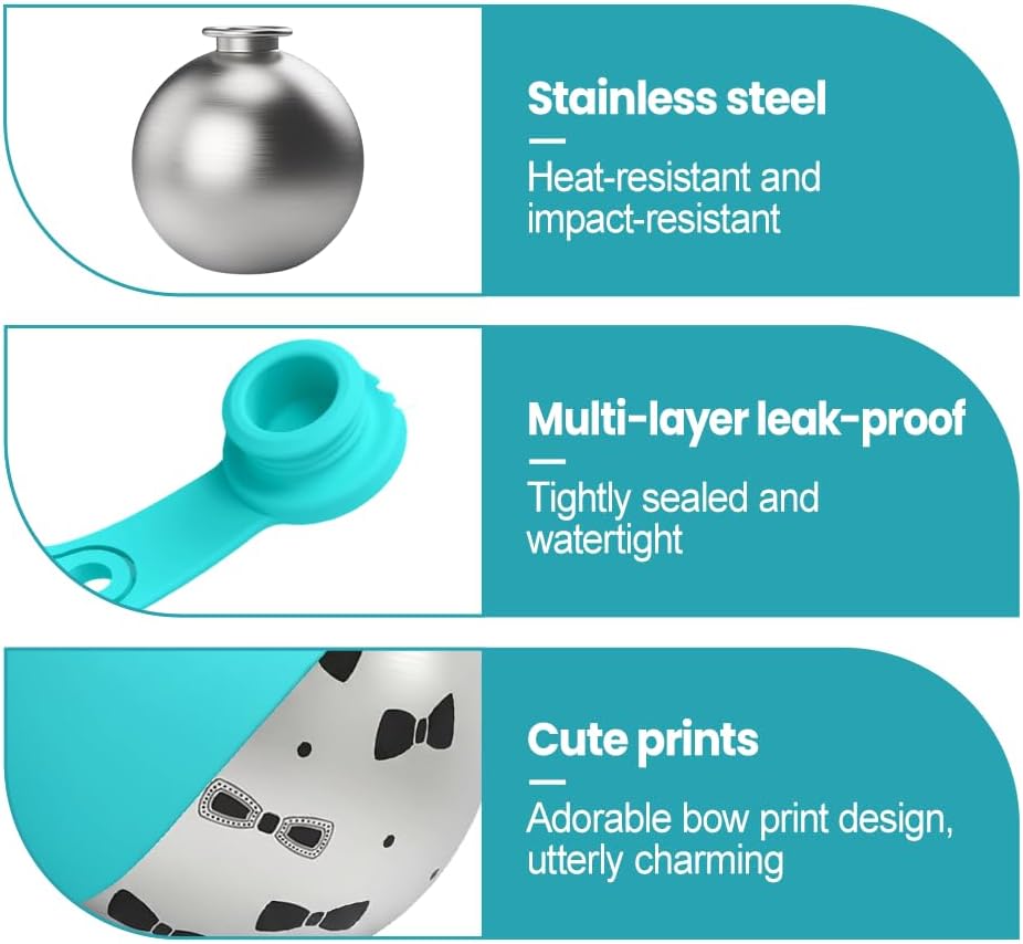 Portable Pet Water Bottle, 285ml/10 Oz Stainless Steel Compact Dog Drinking Bottles Leak Proof Cat Travel Water Bottles with Foldable Silicone Bowl for Outdoor Walking Hiking