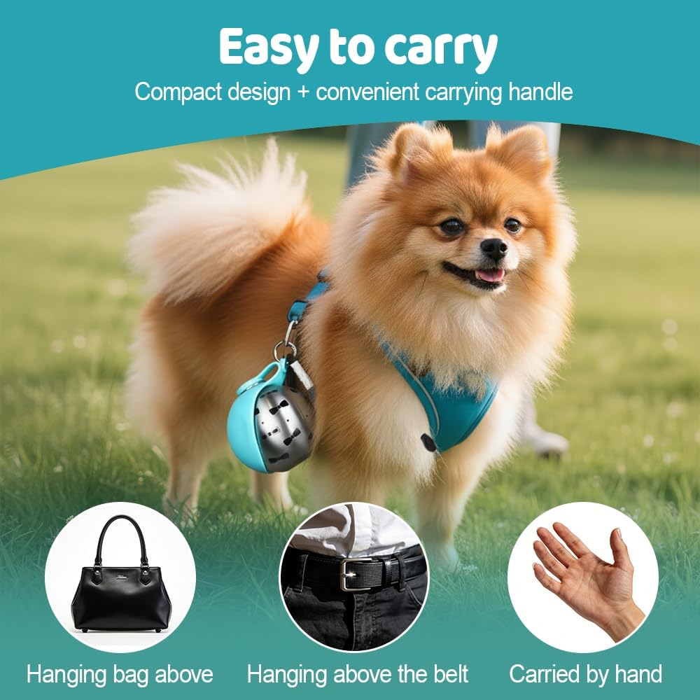 Portable Pet Water Bottle, 285ml/10 Oz Stainless Steel Compact Dog Drinking Bottles Leak Proof Cat Travel Water Bottles with Foldable Silicone Bowl for Outdoor Walking Hiking
