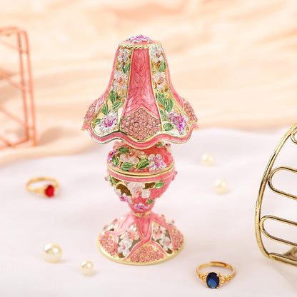 Vintage Pink Table Lamp Style Enamel Tirnke Box, Unique Gift for Family