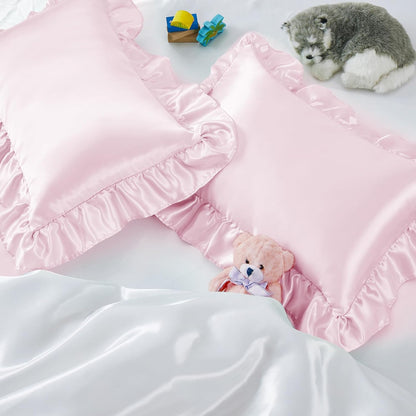 13x18 Ruffle Satin Toddler Pillowcase 2 Pack, Baby Pink