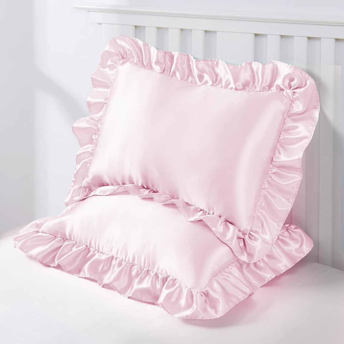 13x18 Ruffle Satin Toddler Pillowcase 2 Pack, Baby Pink