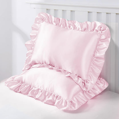 13x18 Ruffle Satin Toddler Pillowcase 2 Pack, Baby Pink