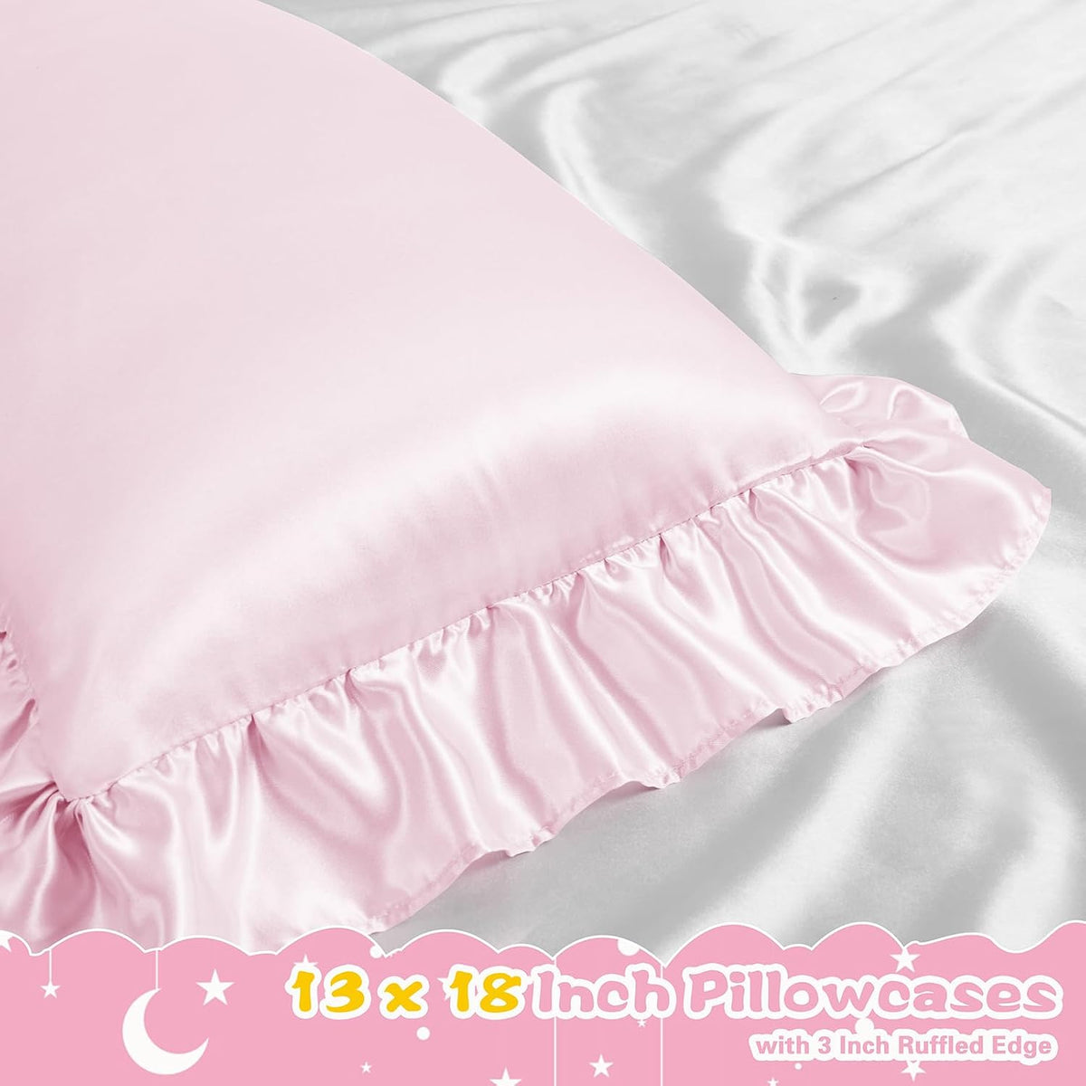 13x18 Ruffle Satin Toddler Pillowcase 2 Pack, Baby Pink