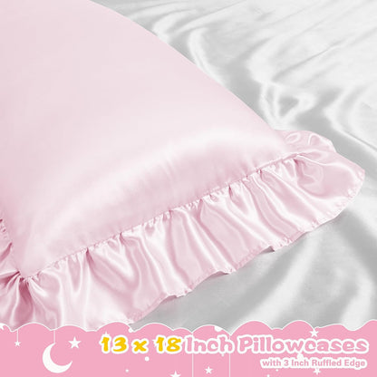 13x18 Ruffle Satin Toddler Pillowcase 2 Pack, Baby Pink
