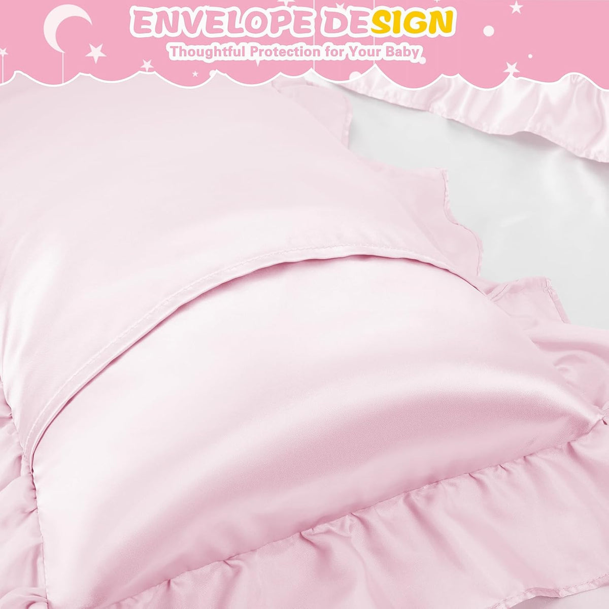 13x18 Ruffle Satin Toddler Pillowcase 2 Pack, Baby Pink