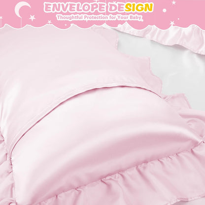13x18 Ruffle Satin Toddler Pillowcase 2 Pack, Baby Pink