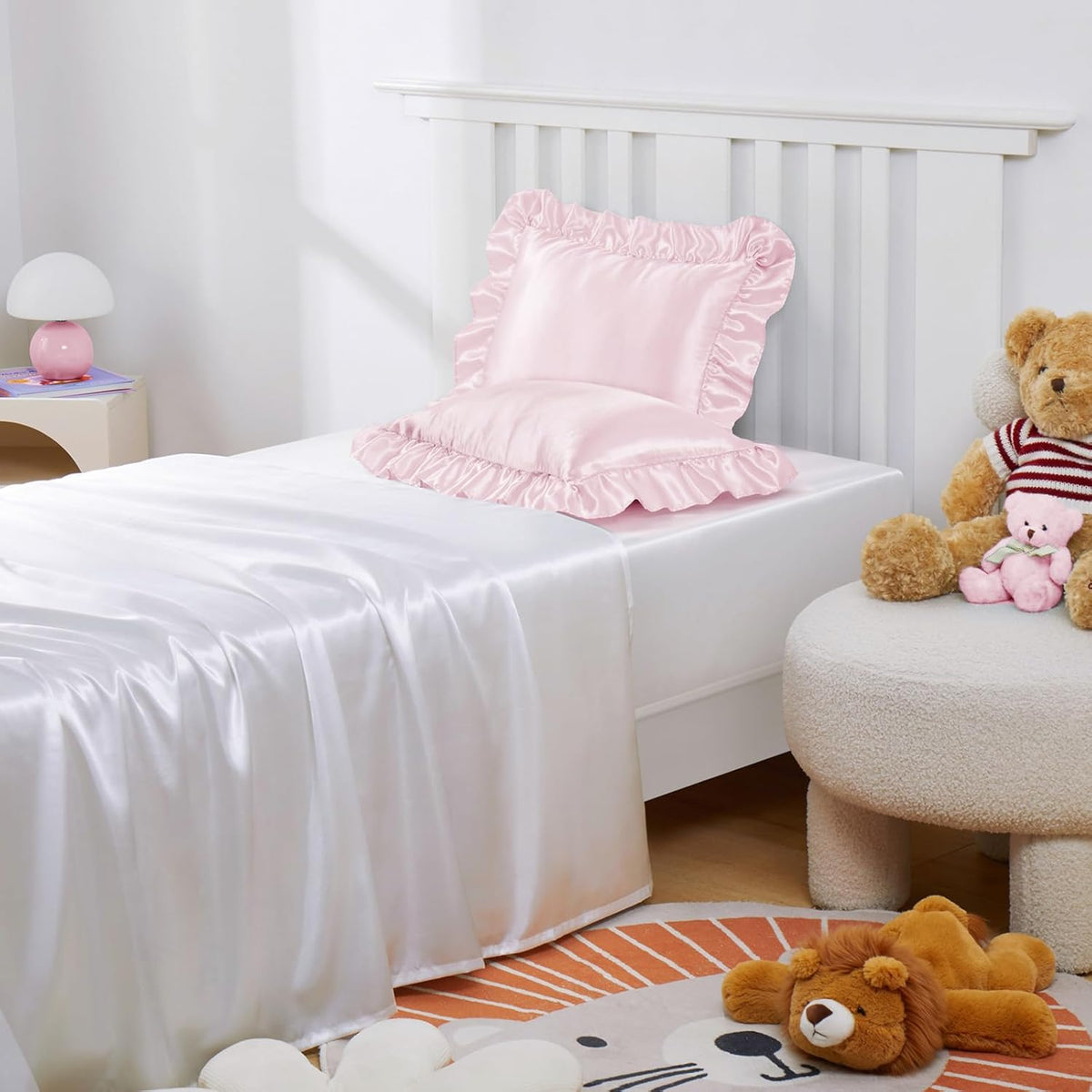 13x18 Ruffle Satin Toddler Pillowcase 2 Pack, Baby Pink