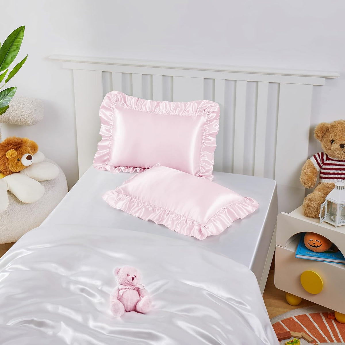 13x18 Ruffle Satin Toddler Pillowcase 2 Pack, Baby Pink