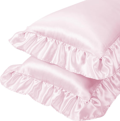 13x18 Ruffle Satin Toddler Pillowcase 2 Pack, Baby Pink