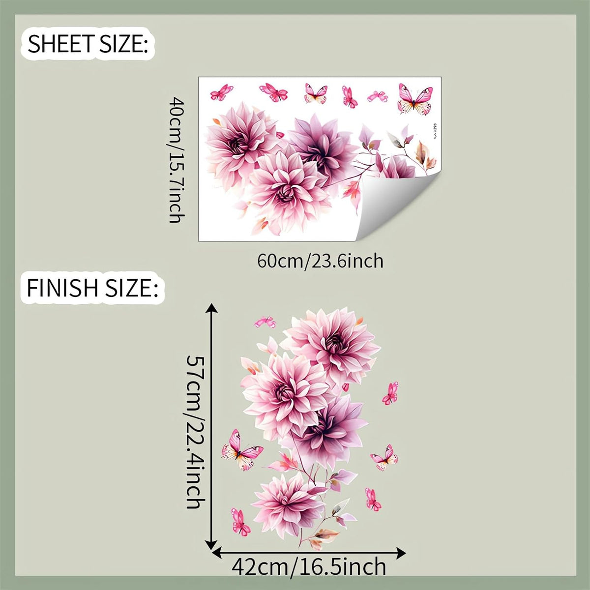 Pink Dahlia Flower Butterfly Wall Stickers Floral Wall Art Decals
