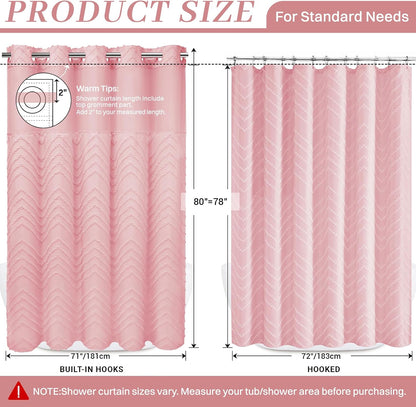 WONICY Ringless Tufted Chevron Shower Curtain with Liner, Pink, 71x80