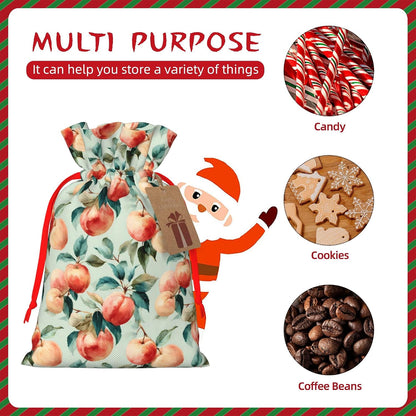 Qewfoju Fruits Peach 1 Pattern Holiday Gift Bags Christmas Burlap Gift Bags Drawstring for Wedding Party Favors Xmas Gifts Couple Shower Small