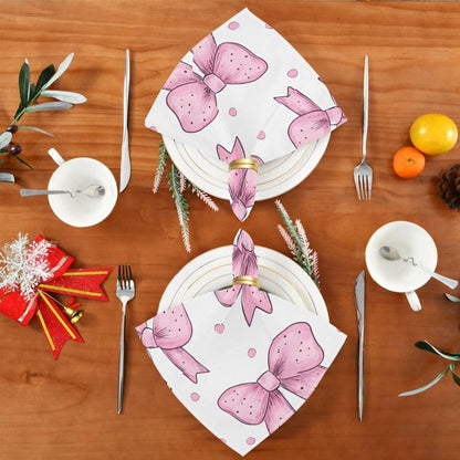 YETTASBIN Pink Bows Dot Cloth Napkins Set of 1, Reusable Washable Oversized Table Napkins for Family Wedding Dinner Party Home Decor, 20 Inch