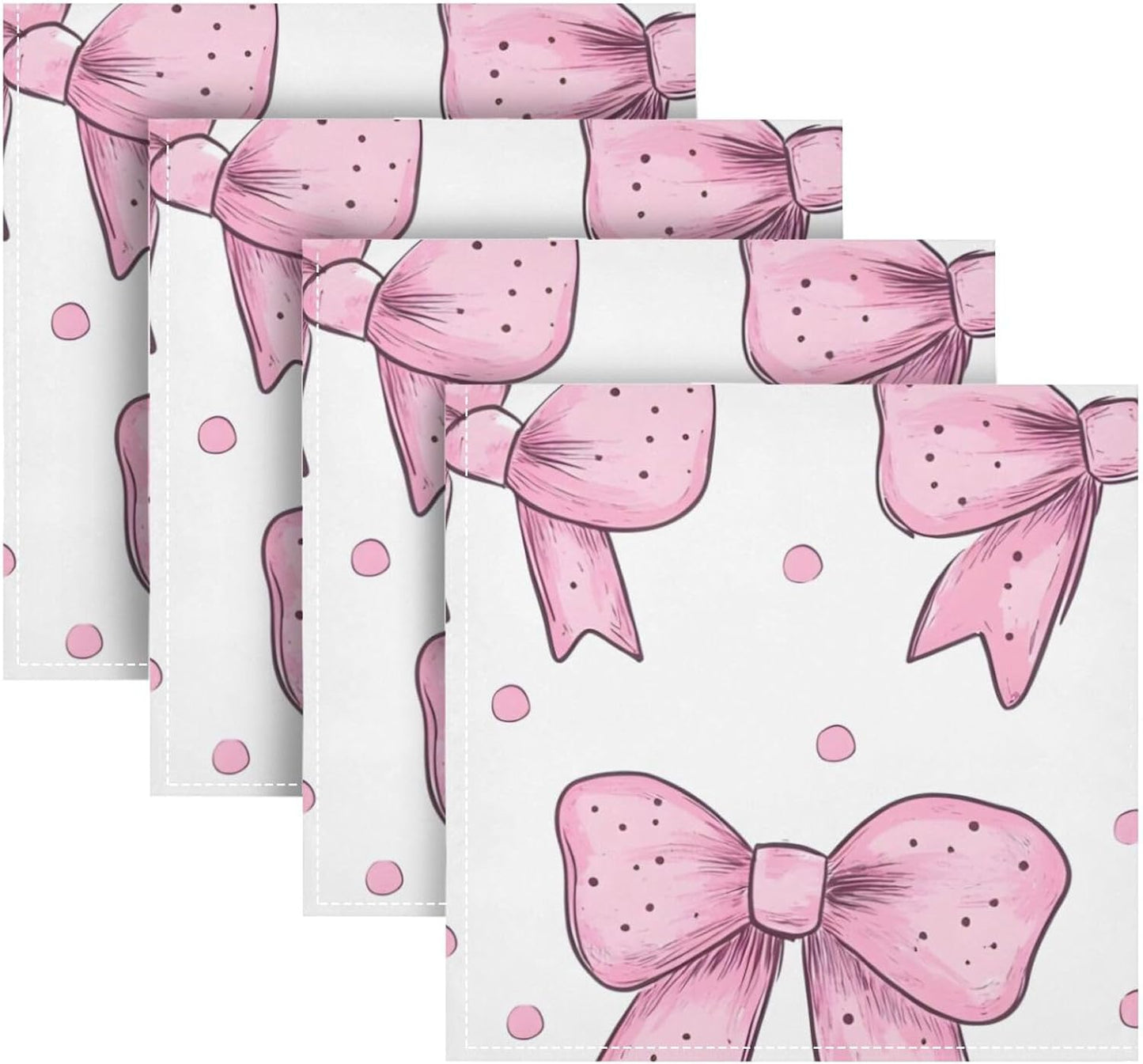 YETTASBIN Pink Bows Dot Cloth Napkins Set of 1, Reusable Washable Oversized Table Napkins for Family Wedding Dinner Party Home Decor, 20 Inch