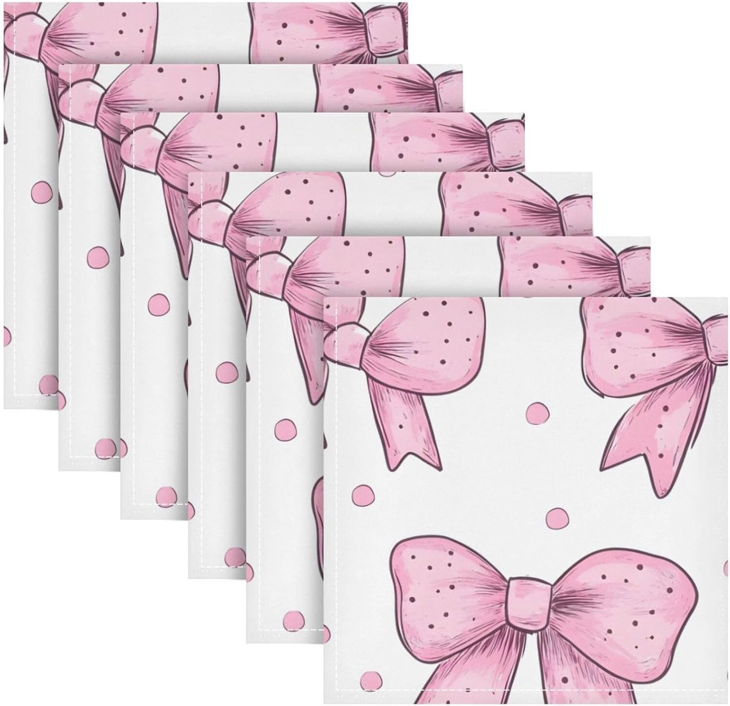 YETTASBIN Pink Bows Dot Cloth Napkins Set of 1, Reusable Washable Oversized Table Napkins for Family Wedding Dinner Party Home Decor, 20 Inch