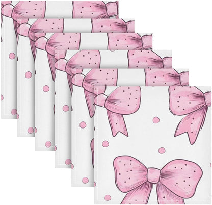 YETTASBIN Pink Bows Dot Cloth Napkins Set of 1, Reusable Washable Oversized Table Napkins for Family Wedding Dinner Party Home Decor, 20 Inch