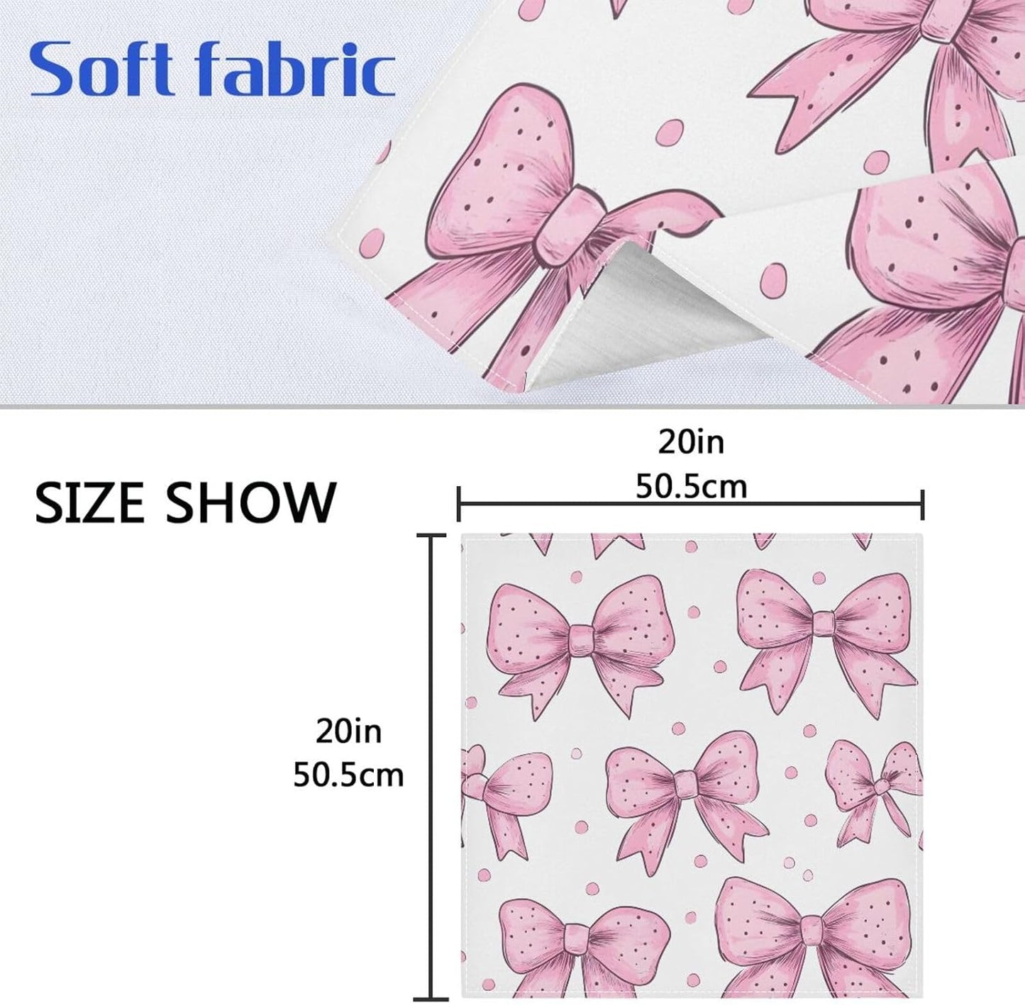 YETTASBIN Pink Bows Dot Cloth Napkins Set of 1, Reusable Washable Oversized Table Napkins for Family Wedding Dinner Party Home Decor, 20 Inch