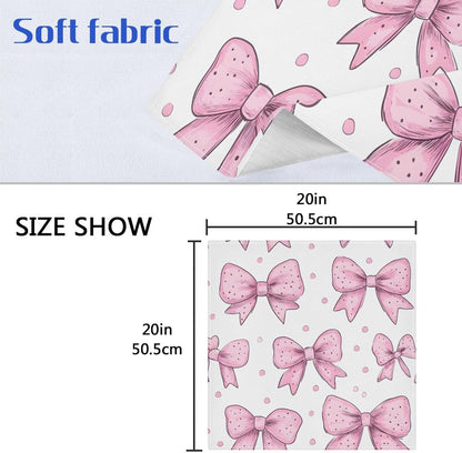 YETTASBIN Pink Bows Dot Cloth Napkins Set of 1, Reusable Washable Oversized Table Napkins for Family Wedding Dinner Party Home Decor, 20 Inch