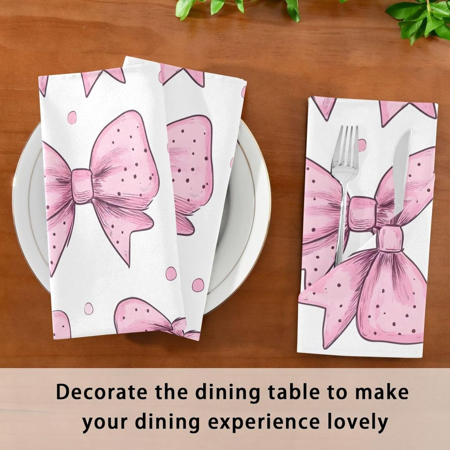 YETTASBIN Pink Bows Dot Cloth Napkins Set of 1, Reusable Washable Oversized Table Napkins for Family Wedding Dinner Party Home Decor, 20 Inch