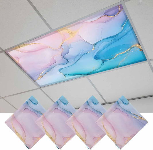 4 Pack Pink Blue Marble Fluorescent Light Covers Abstract Modern Art Gradient Waves 4 x 2 Feet Light Covers for Ceiling Lights Classroom, Magnetic Light Filters for Office, Hospitals, Home