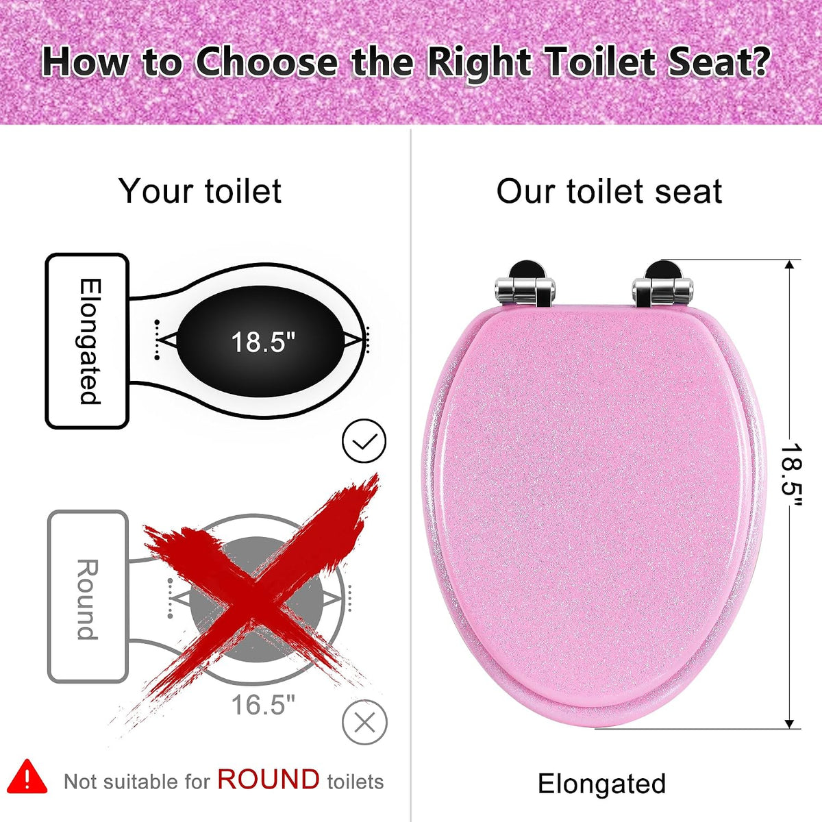 Glitter Toilet Seat, Slow Close (Elongated, Pink)