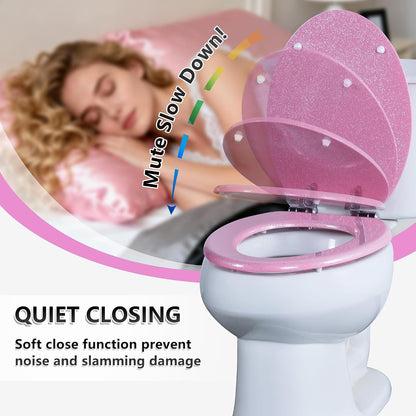 Glitter Toilet Seat, Slow Close (Elongated, Pink)