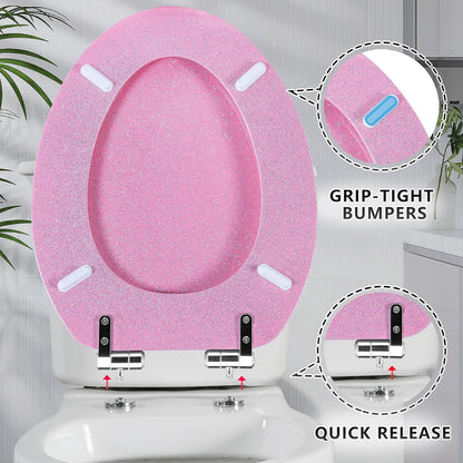 Glitter Toilet Seat, Slow Close (Elongated, Pink)