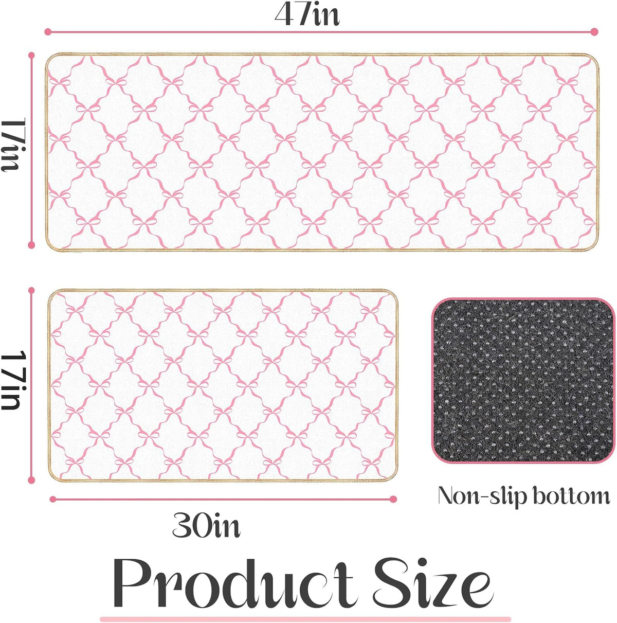 Coquette Bow Kitchen Mat Set of 2 Pink Bow Kitchen Rugs Coquette Room Decor Door Mat Pink Bow Decorations for Home Kitchen