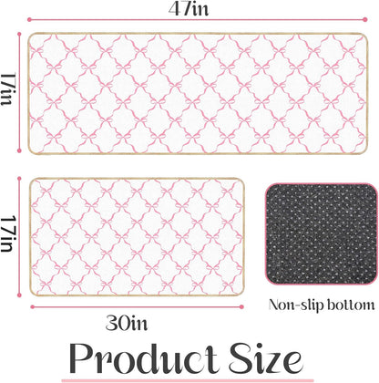 Coquette Bow Kitchen Mat Set of 2 Pink Bow Kitchen Rugs Coquette Room Decor Door Mat Pink Bow Decorations for Home Kitchen