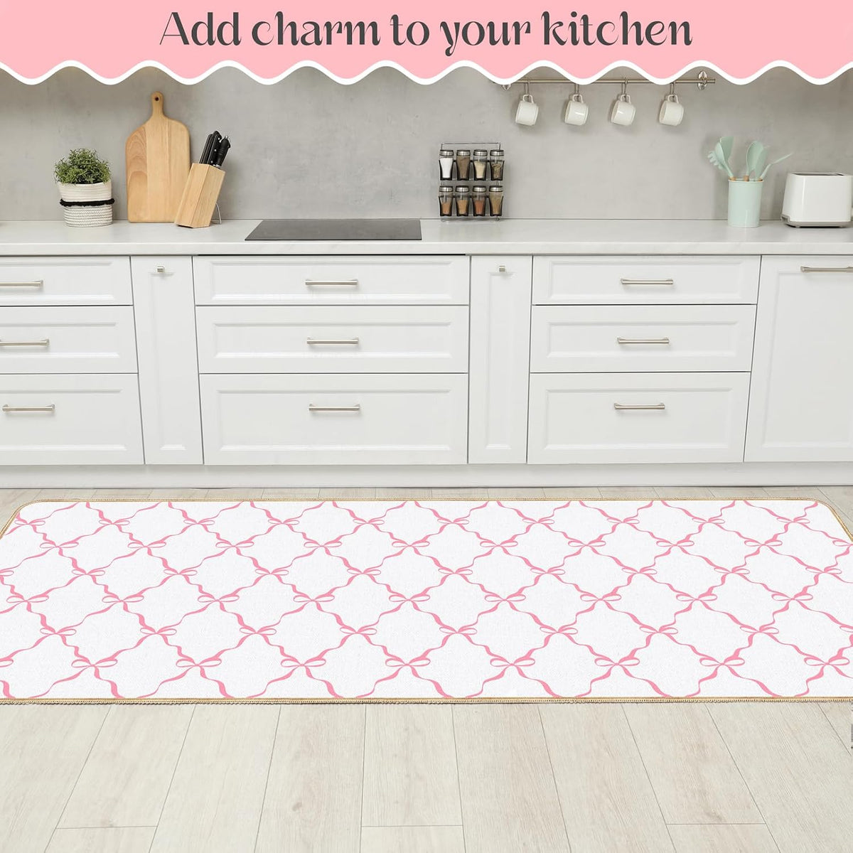 Coquette Bow Kitchen Mat Set of 2 Pink Bow Kitchen Rugs Coquette Room Decor Door Mat Pink Bow Decorations for Home Kitchen