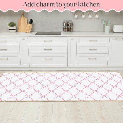 Coquette Bow Kitchen Mat Set of 2 Pink Bow Kitchen Rugs Coquette Room Decor Door Mat Pink Bow Decorations for Home Kitchen