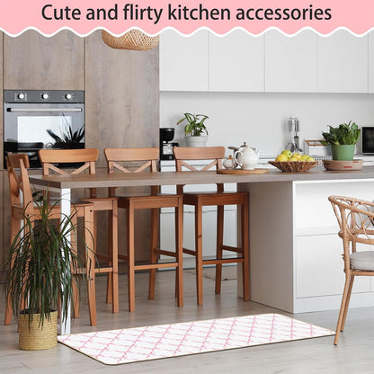 Coquette Bow Kitchen Mat Set of 2 Pink Bow Kitchen Rugs Coquette Room Decor Door Mat Pink Bow Decorations for Home Kitchen