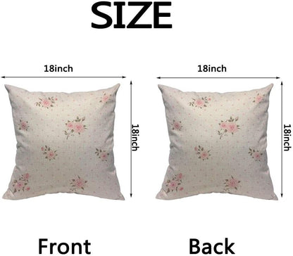 Floral Polka Dot Background Throw Pillow Case Cushion Covers Shabby Chic Style Pattern with Pink Roses Cotton Linen for Couch Bed Sofa Car Waist 20 x 20 inch