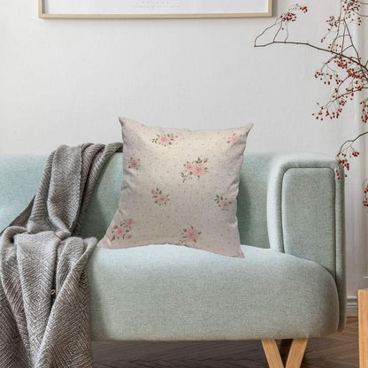 Floral Polka Dot Background Throw Pillow Case Cushion Covers Shabby Chic Style Pattern with Pink Roses Cotton Linen for Couch Bed Sofa Car Waist 20 x 20 inch