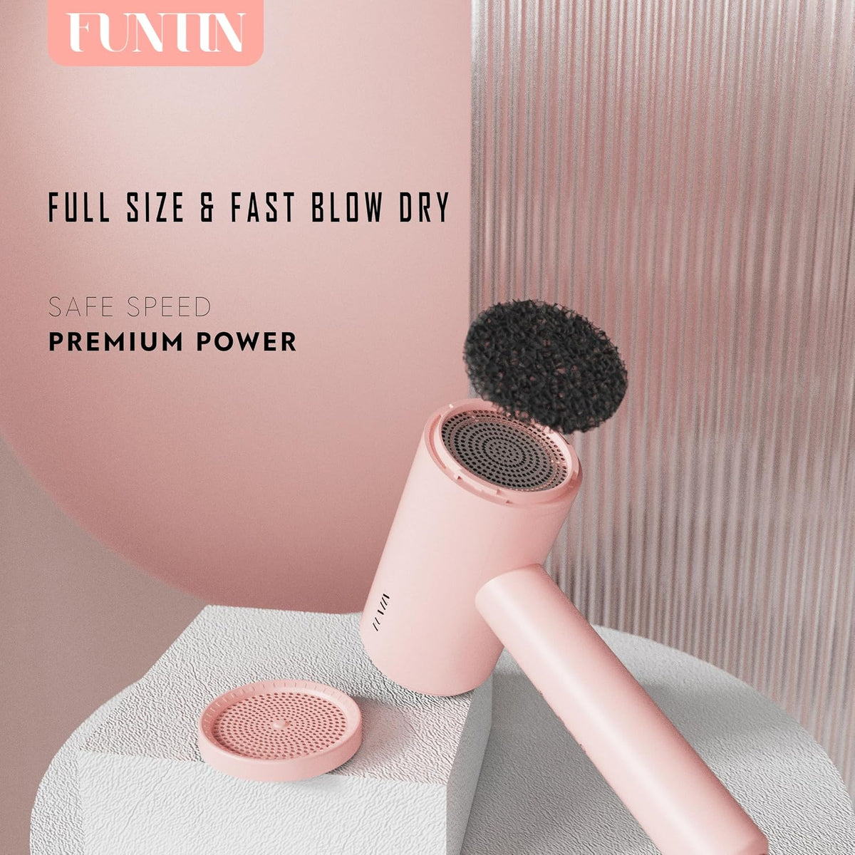 FUNTIN Hair Dryer, Blow Dryer with Diffuser Brush for Women 4C Thick Hair Ionic Hair Dryer(Baby Pink)