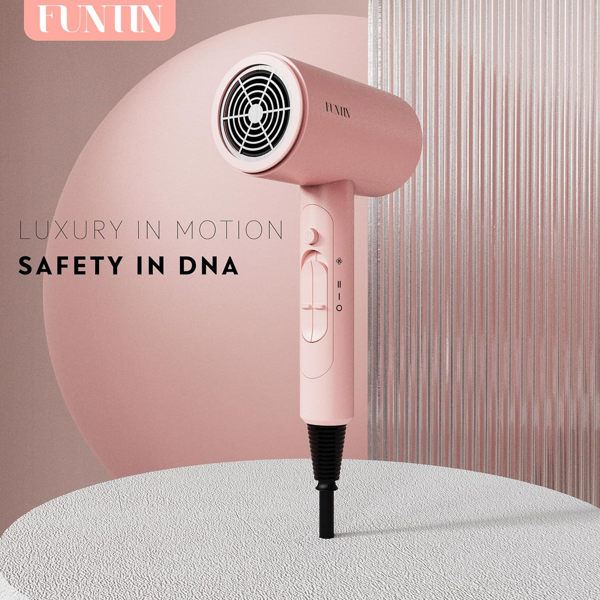 FUNTIN Hair Dryer, Blow Dryer with Diffuser Brush for Women 4C Thick Hair Ionic Hair Dryer(Baby Pink)
