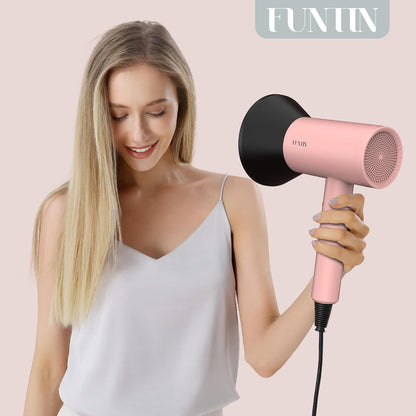 FUNTIN Hair Dryer, Blow Dryer with Diffuser Brush for Women 4C Thick Hair Ionic Hair Dryer(Baby Pink)